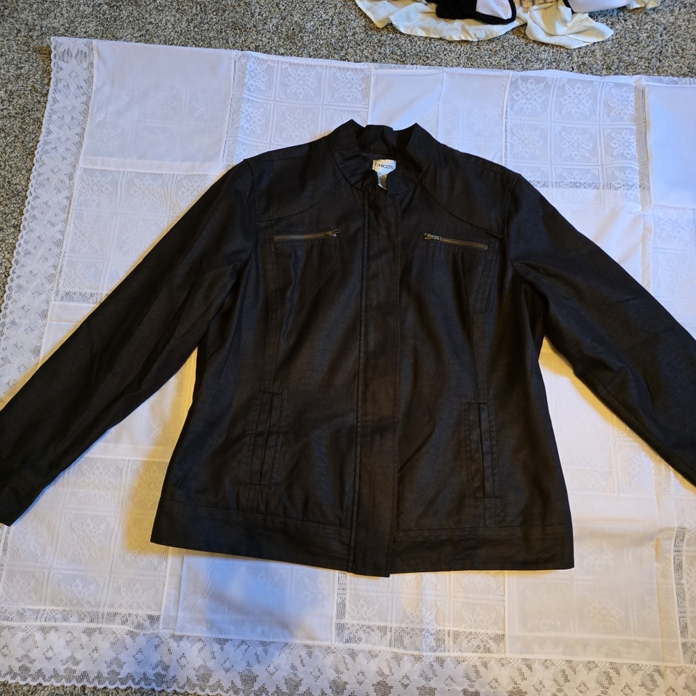 Chico's Faux Suede Moto Style Jacket Lightweight Brown Full Zip, Size Large